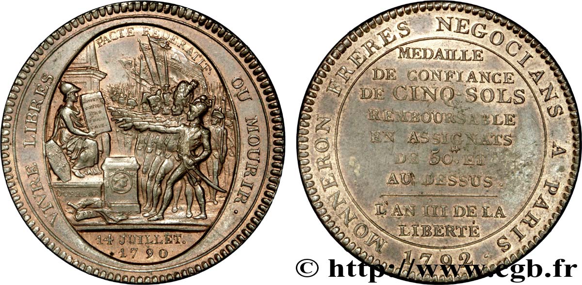 REVOLUTION COINAGE / CONFIANCE (MONNAIES DE…) Monneron de 5 sols au serment (An IV), 2e type 1792 Birmingham, Soho AU