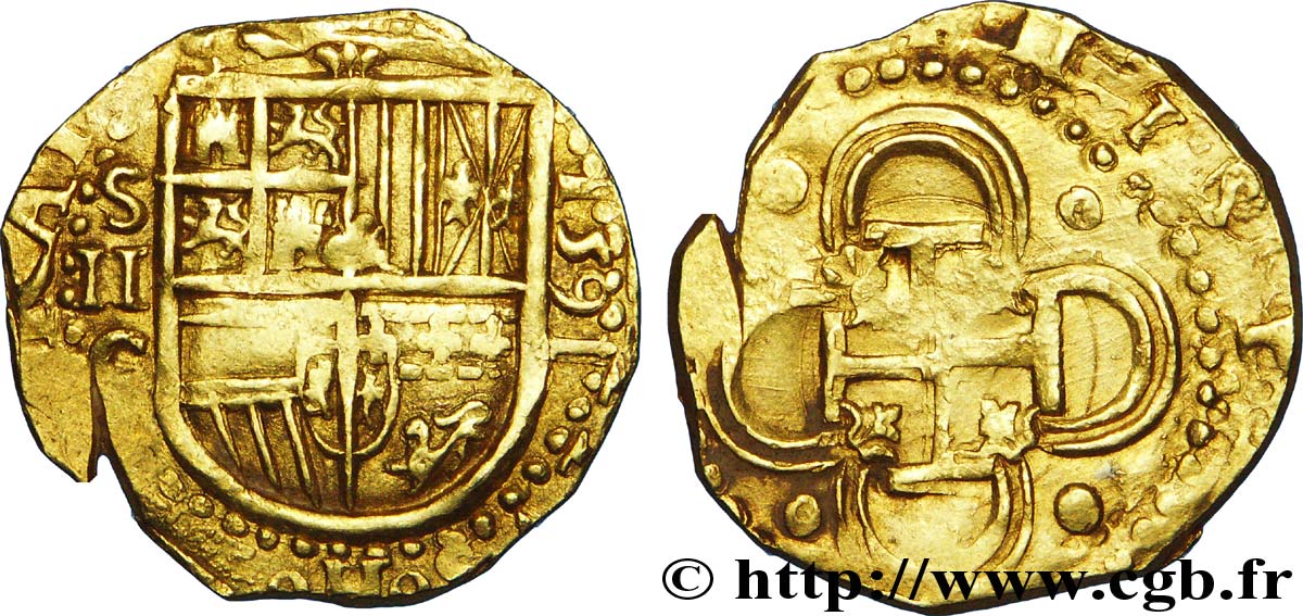 SPAIN - PHILIPPE II OF HABSBOURG Double écu d’or 1591 Séville MBC+/MBC