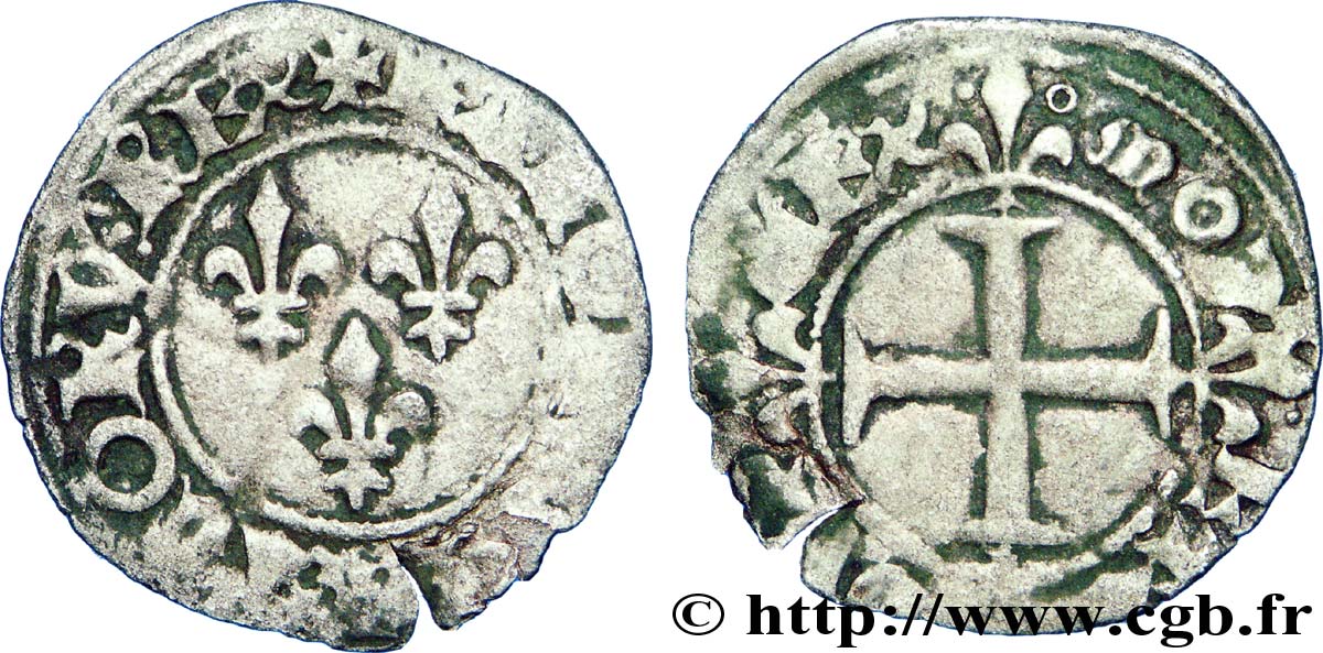 CHARLES VI  THE MAD  OR  THE WELL-BELOVED  Double tournois n.d. Toulouse fSS