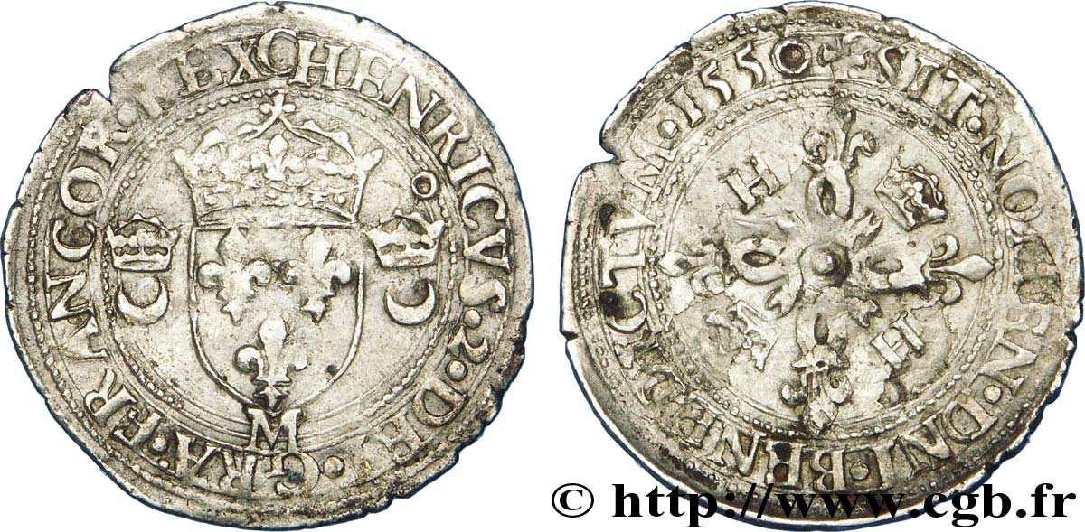 HENRY II Douzain aux croissants 1550 Toulouse XF/VF