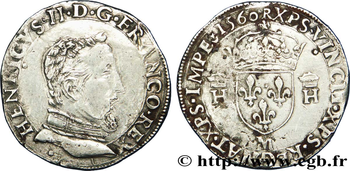 FRANCIS II. COINAGE AT THE NAME OF HENRY II Teston à la tête nue, 5e type 1560 Toulouse AU/XF