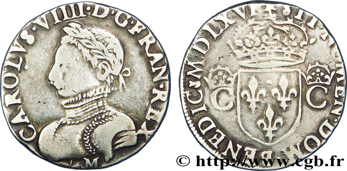 CHARLES IX Teston, 2e type 1566 (MDLXVI) Toulouse TB+/TTB