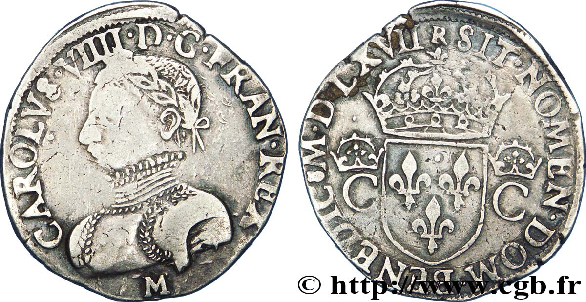 CHARLES IX Teston, 2e type 1567 (MDLXVII) Toulouse VF/XF