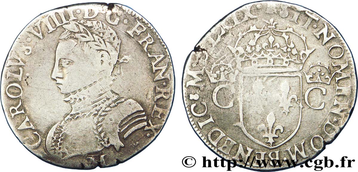CHARLES IX Teston, 2e type 1569 Toulouse TB+
