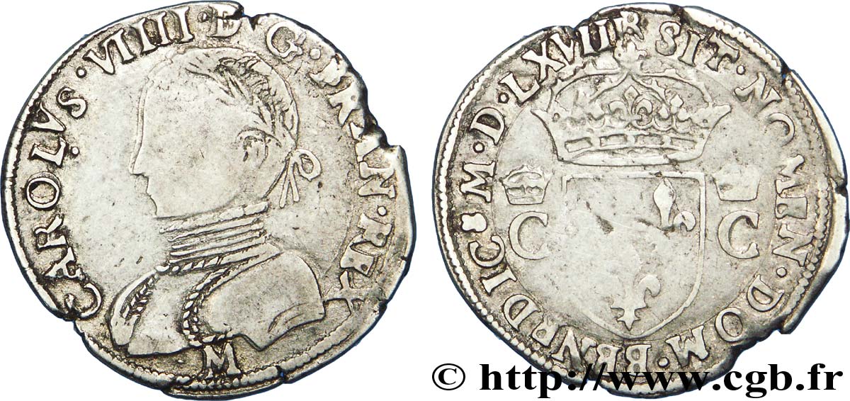 CHARLES IX Demi-teston, 2e type 1568 Toulouse VF