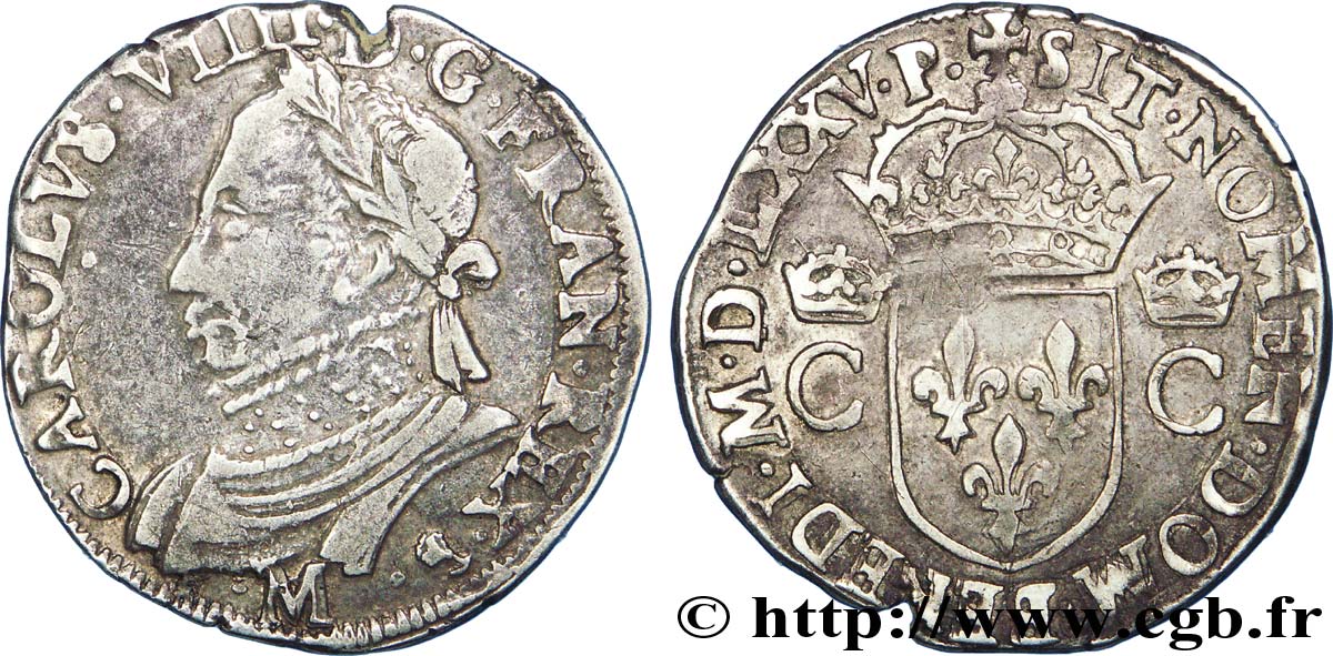 HENRY III. COINAGE AT THE NAME OF CHARLES IX Teston, 10e type 1575 (MDLXXV) Toulouse VF/XF