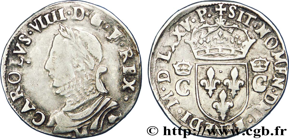 HENRY III. COINAGE AT THE NAME OF CHARLES IX Demi-teston, 10e type 1575 (MDLXXV) Toulouse MBC