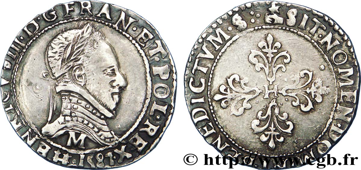 HENRY III Demi-franc au col plat 1587 Toulouse AU