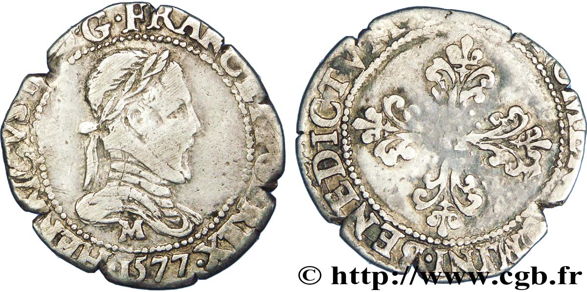 HENRI III Quart de franc au col plat 1577 Toulouse TB/TB+