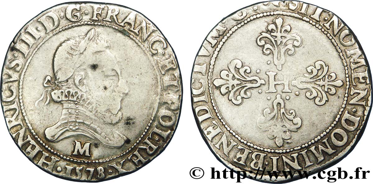 HENRY III Franc au col fraisé 1578 Toulouse SS