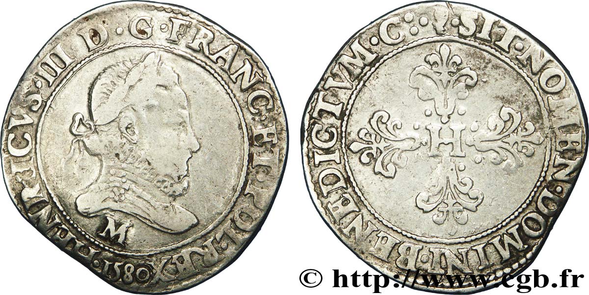 HENRY III Franc au col fraisé 1580 Toulouse VF/XF