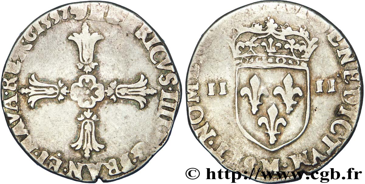 HENRY IV Quart d écu, croix feuillue de face 1597 Toulouse BC+