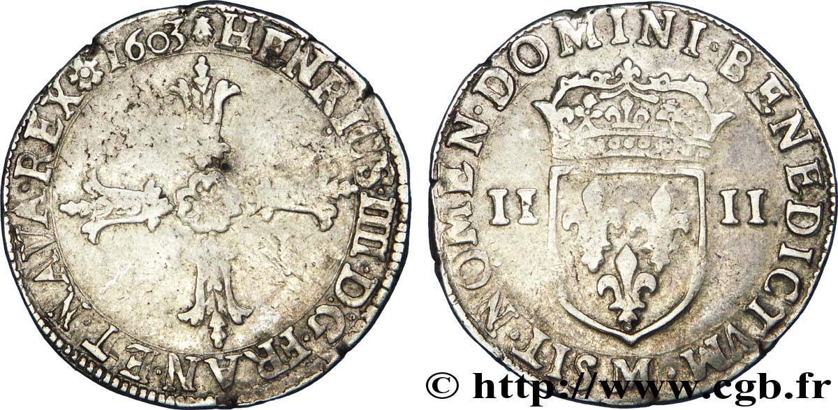 HENRY IV Quart d écu, croix feuillue de face 1603 Toulouse fSS/SS