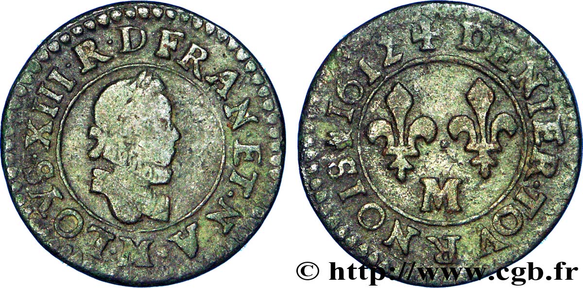 LOUIS XIII  Denier tournois 1612 Toulouse fSS/SS