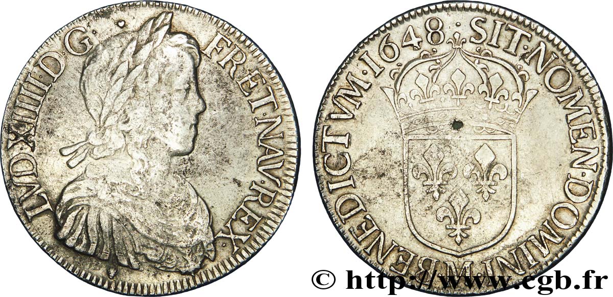LOUIS XIV LE GRAND OU LE ROI SOLEIL Écu à la mèche longue 1648 Toulouse TTB/TTB+