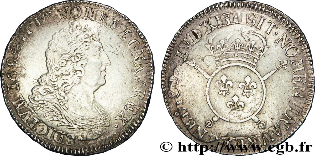 LOUIS XIV &nbsp;THE SUN KING&nbsp; Écu aux insignes 1703 Toulouse XF