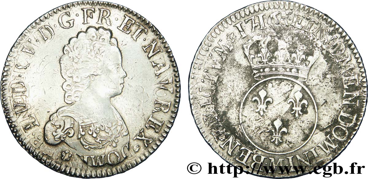 LOUIS XV DIT LE BIEN AIMÉ Écu dit  vertugadin  1716 Toulouse TTB/TB+