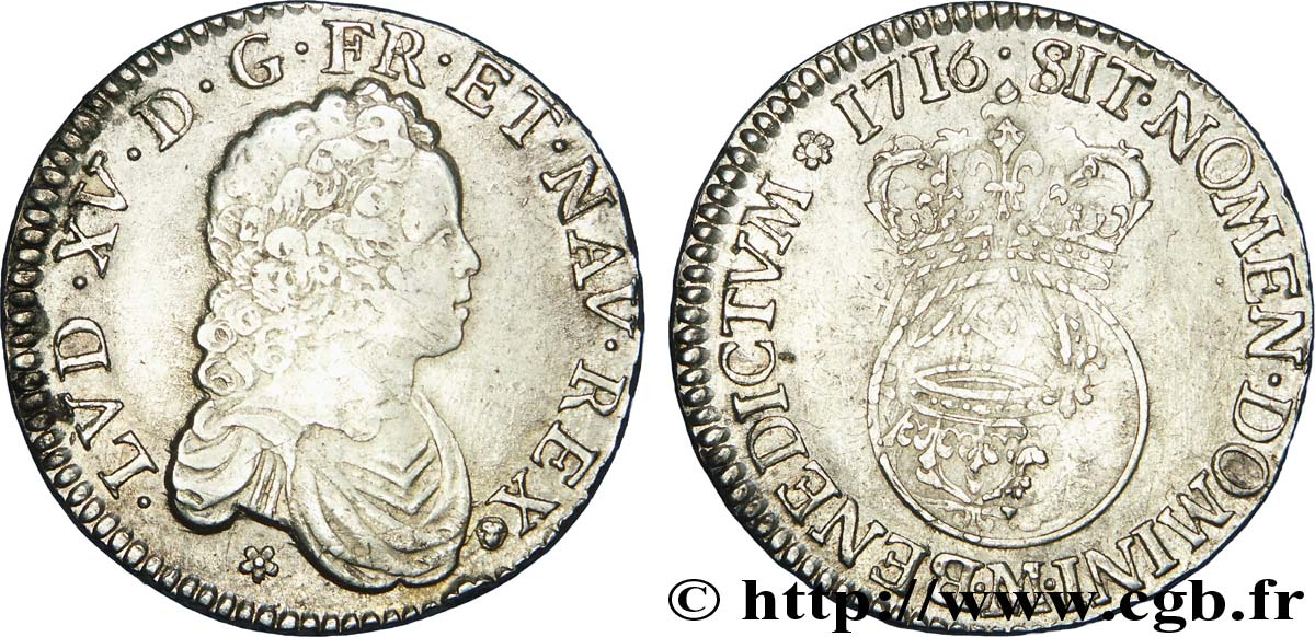 LOUIS XV  THE WELL-BELOVED  Demi-écu dit  vertugadin  1716 Toulouse XF/VF