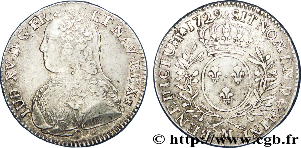 LOUIS XV DIT LE BIEN AIMÉ Demi-écu aux branches d olivier, buste habillé 1729 Toulouse TTB