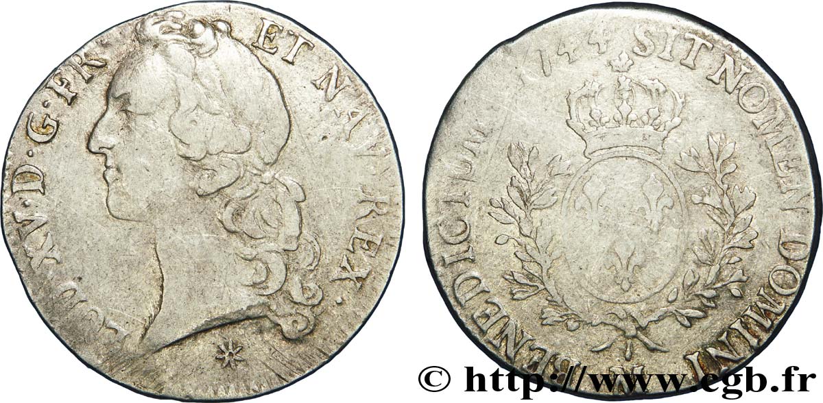 LOUIS XV DIT LE BIEN AIMÉ Écu dit &nbsp;au bandeau&nbsp; 1744 Toulouse TB
