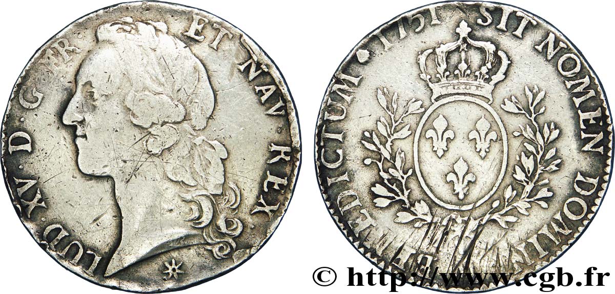 LOUIS XV  THE WELL-BELOVED  Écu dit  au bandeau  1751 Toulouse S/fSS