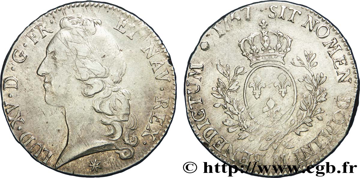 LOUIS XV DIT LE BIEN AIMÉ Écu dit  au bandeau  1757 Toulouse TB+/TTB
