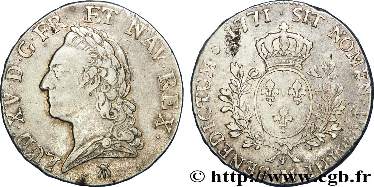 LOUIS XV &nbsp;THE WELL-BELOVED&nbsp; Écu dit &nbsp;à la vieille tête&nbsp; 1771 Toulouse BB/q.SPL