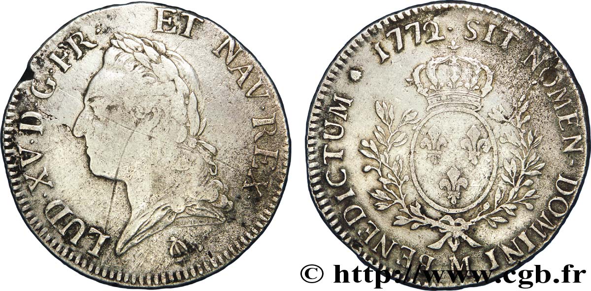LOUIS XV &nbsp;THE WELL-BELOVED&nbsp; Écu dit &nbsp;à la vieille tête&nbsp; 1772 Toulouse MB/BB