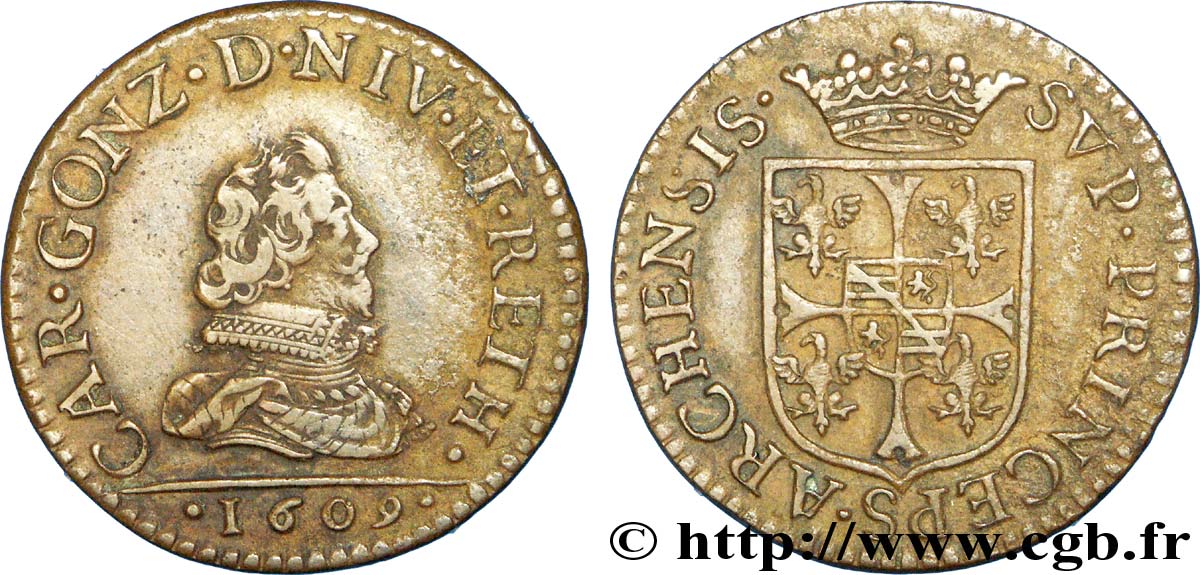 ARDENNES - PRINCIPAUTY OF ARCHES-CHARLEVILLE - CHARLES I OF GONZAGUE Liard, type 2B MBC+