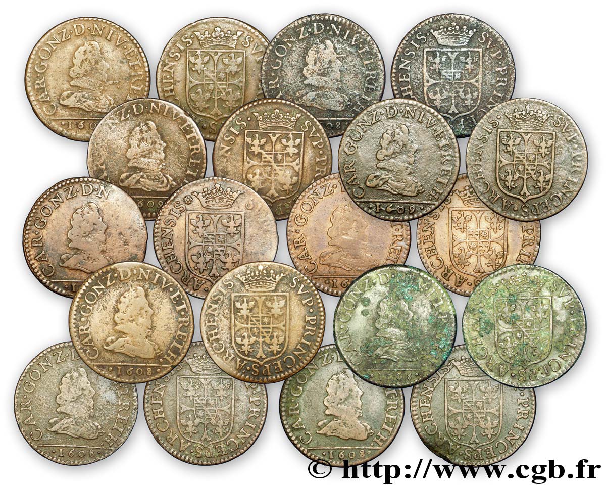 ARDENNES - PRINCIPALITY OF ARCHES-CHARLEVILLE - CHARLES I GONZAGA Lot de 10 liards, type 2B 