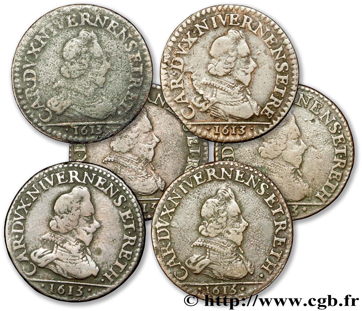 ARDENNES - PRINCIPAUTY OF ARCHES-CHARLEVILLE - CHARLES I OF GONZAGUE Lot de 6 liards, type 3B 