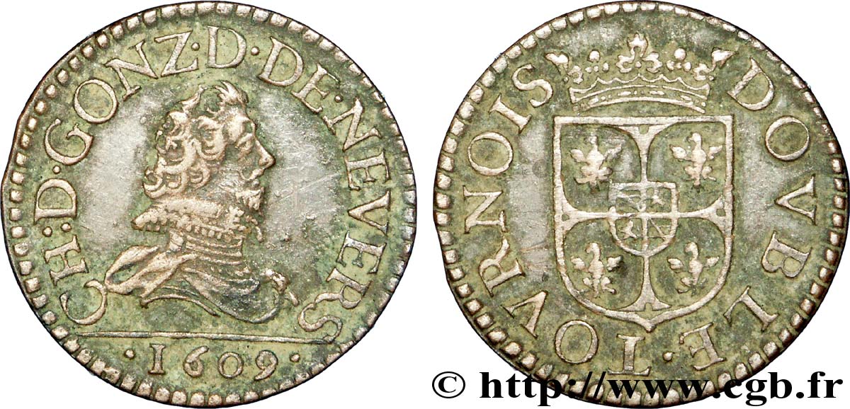 ARDENNES - PRINCIPAUTY OF ARCHES-CHARLEVILLE - CHARLES I OF GONZAGUE Double tournois, type 3 AU/XF