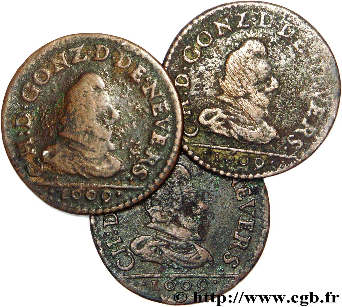 ARDENNES - PRINCIPAUTY OF ARCHES-CHARLEVILLE - CHARLES I OF GONZAGUE Lot de 3 deniers tournois XF