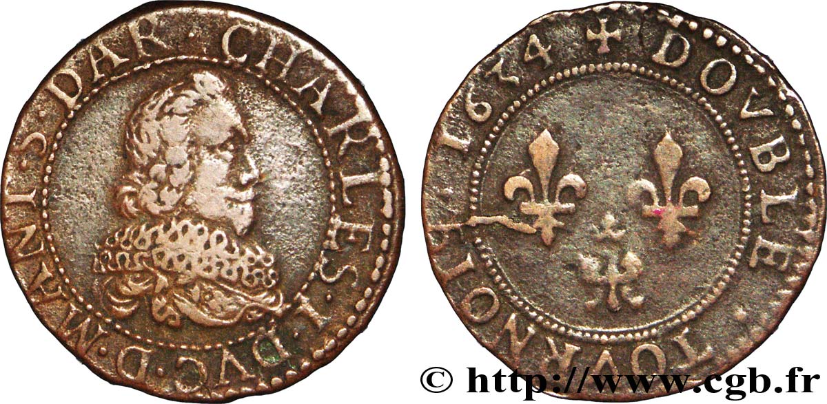ARDENNES - PRINCIPAUTÉ SOUVERAINE D ARCHES-CHARLEVILLE - CHARLES Ier DE GONZAGUE Double tournois, type 7 (col fraisé et alérion couronné, légende française) TTB
