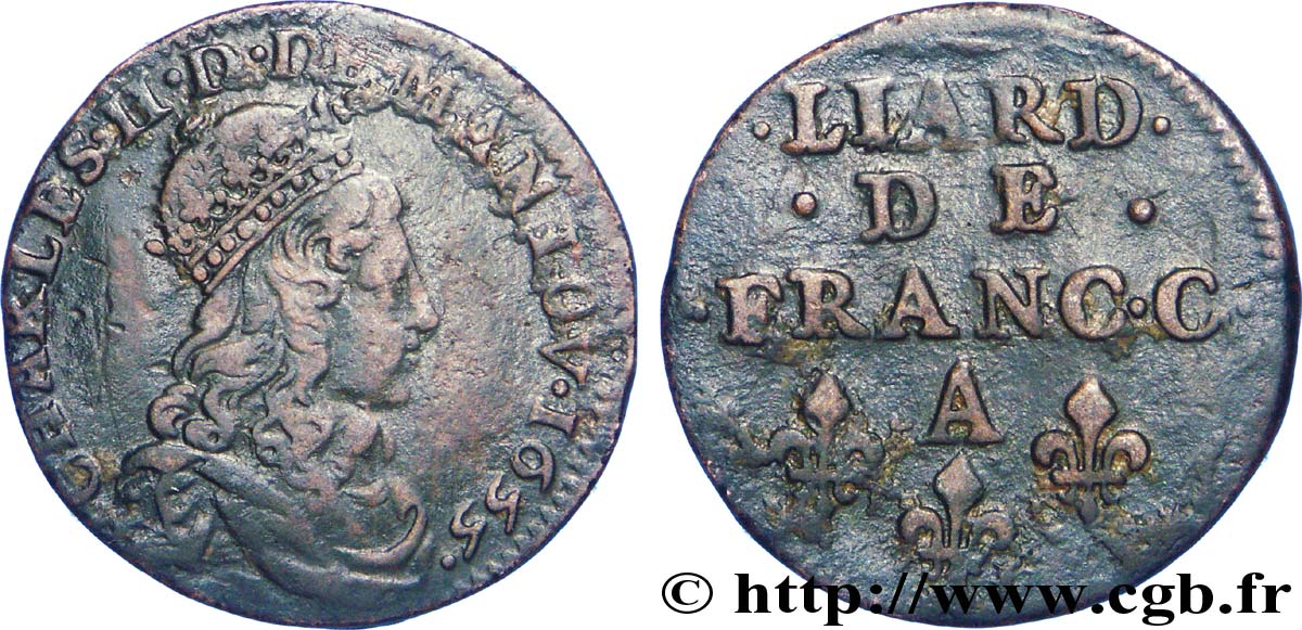 ARDENNES - PRINCIPALITY OF ARCHES-CHARLEVILLE - CHARLES II GONZAGA Liard, type 4 XF