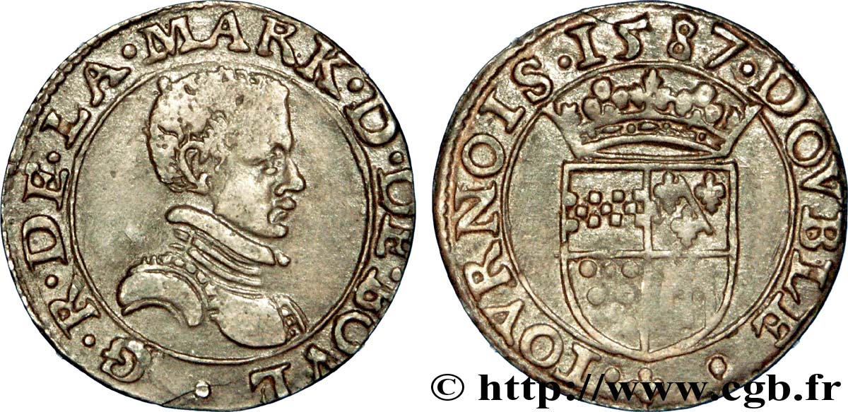 SEDAN - GUILLAUME-ROBERT OF LA MARCK Double tournois, type 2, exemplaire en étain bronzé (XIXe siècle ?) q.SPL