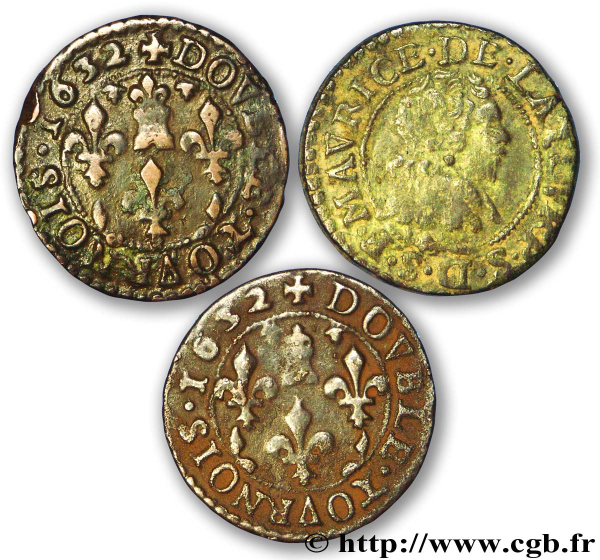 PRINCIPAUTY OF SEDAN - FREDERIC-MAURICE DE LA TOUR D AUVERGNE Lot de 3 doubles tournois, type 11 (grande collerette/petite tour) 