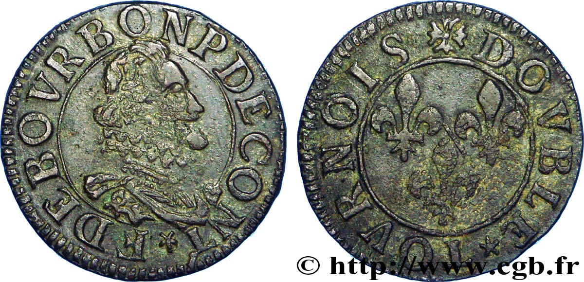 PRINCIPALITY OF CHATEAU-REGNAULT - FRANCIS OF BOURBON-CONTI Double tournois, type 14, buste A XF