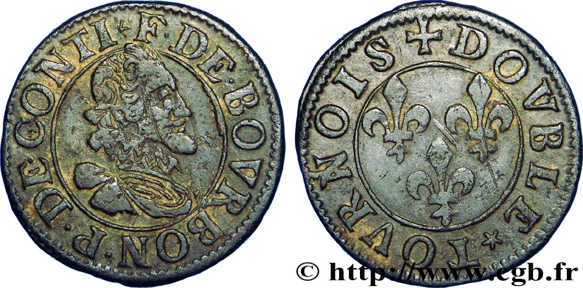 PRINCIPAUTY OF CHATEAU-REGNAULT - FRANCOIS OF BOURBON-CONTI Double tournois, type 15, buste A SS