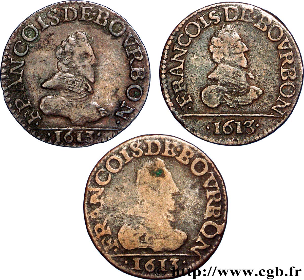 PRINCIPAUTY OF CHATEAU-REGNAULT - FRANCOIS OF BOURBON-CONTI Lot de 3 liards, type 2 MBC