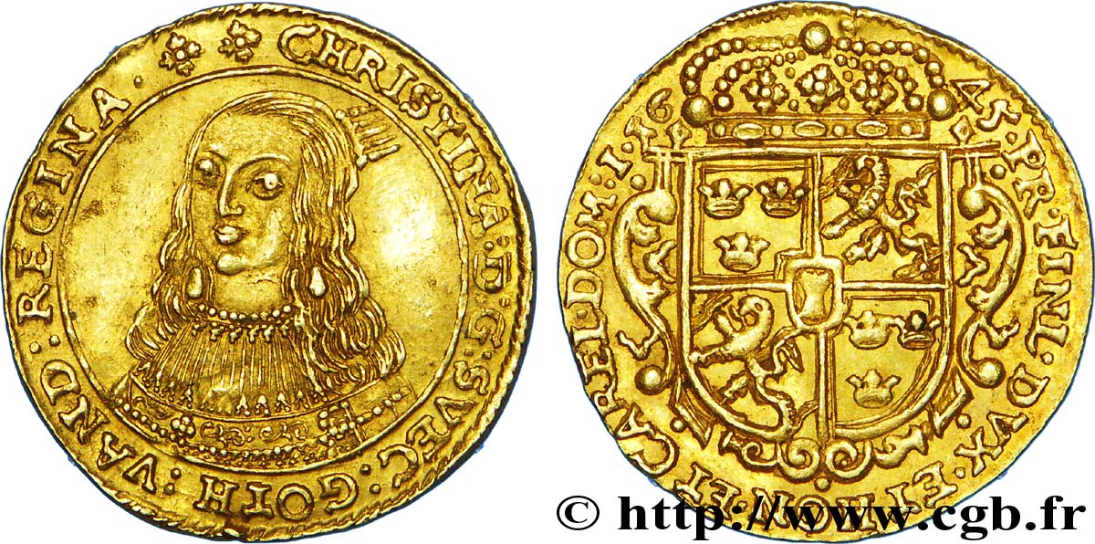 GERMANY - ERFURT - CHRISTINA OF SWEDEN Ducat 1645 Erfurt XF/AU