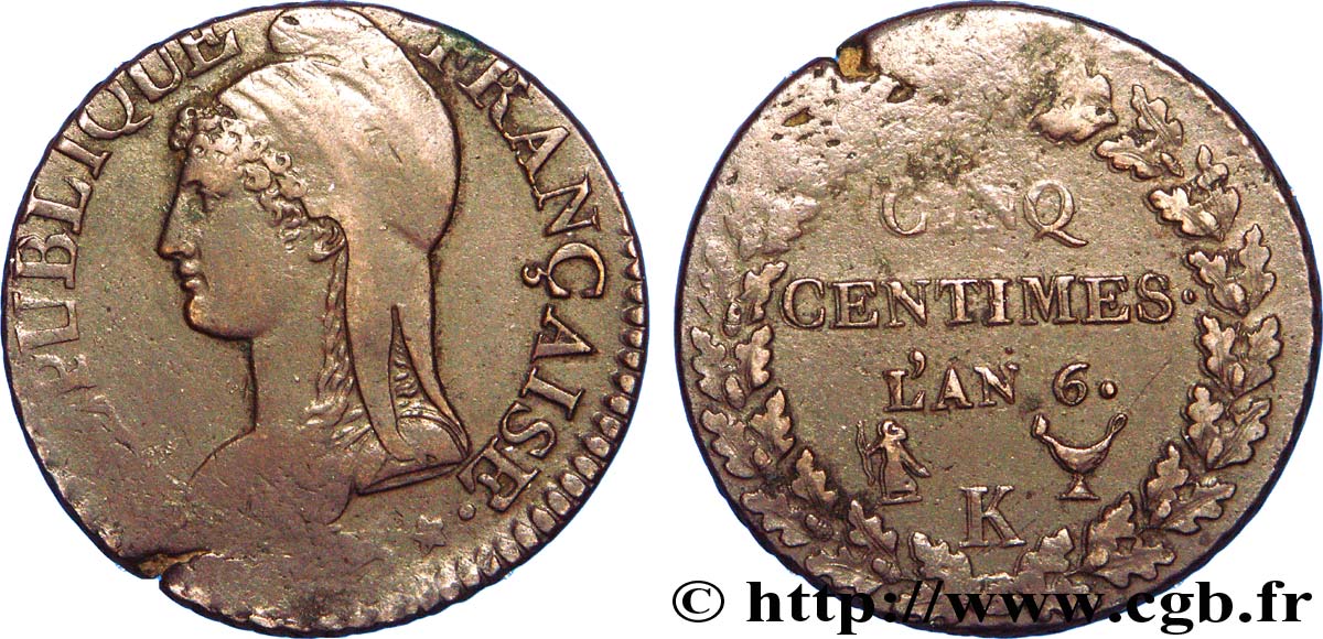 Cinq centimes Dupré, grand module 1798 Bordeaux F.115/41 XF 