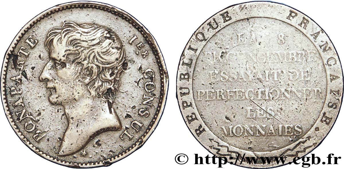 Essai au module de 2 francs Bonaparte, désaxé à neuf heures 1802 Paris VG.836 et 977 (pour le type)  VF 