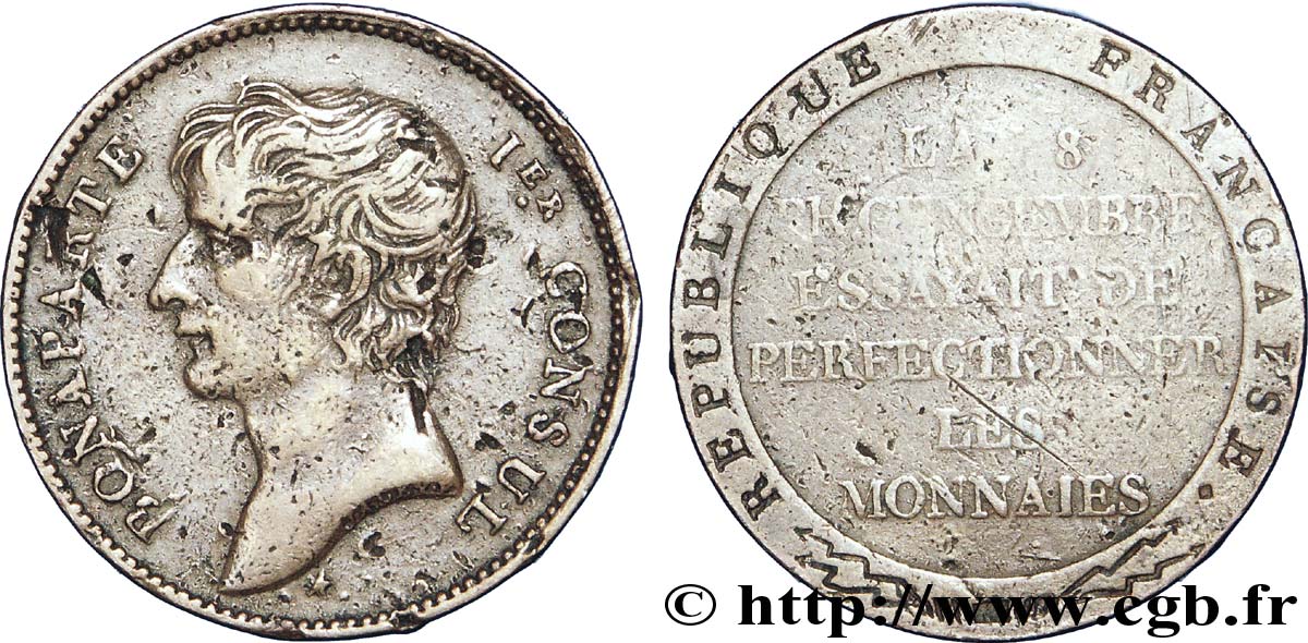 Essai au module de 2 francs Bonaparte, désaxé à neuf heures 1802 Paris VG.836 et 977 (pour le type)  TB 