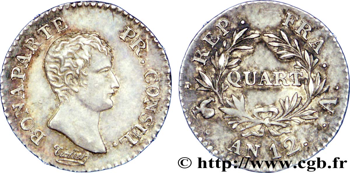Quart (de franc) Bonaparte Premier Consul 1804 Paris F.157/1 AU 