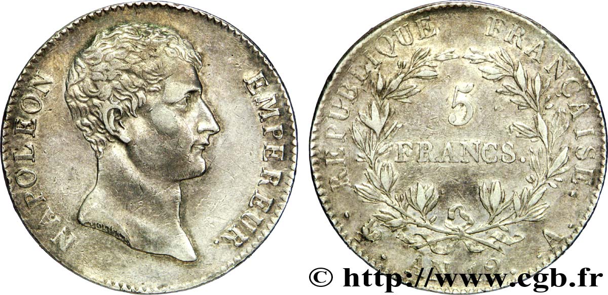 5 francs Napoléon Empereur, type intermédiaire 1804 Paris F.302/1 XF 