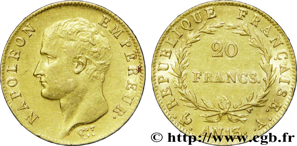 20 francs or Napoléon tête nue, Calendrier révolutionnaire 1805 Paris F.512/1 TTB 