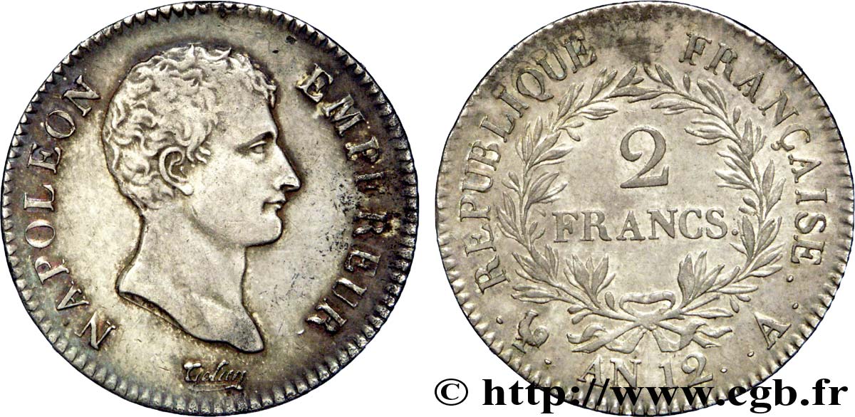 2 francs Napoléon Empereur, Calendrier révolutionnaire 1804 Paris F.251/1 BB 