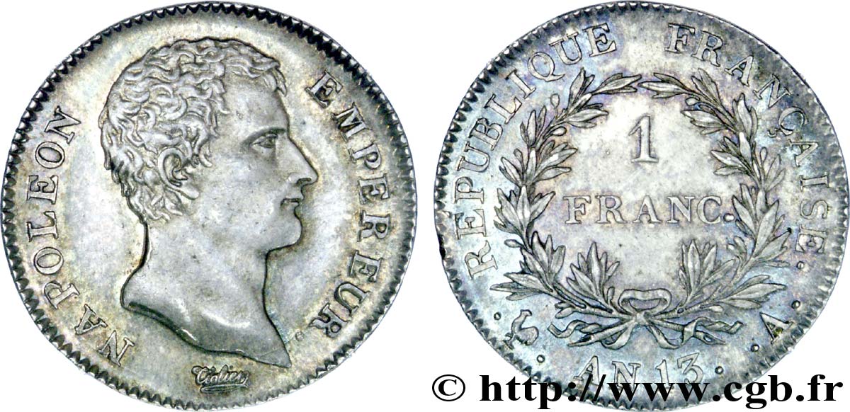 1 franc Napoléon Empereur, Calendrier révolutionnaire 1805 Paris F.201/14 SUP 