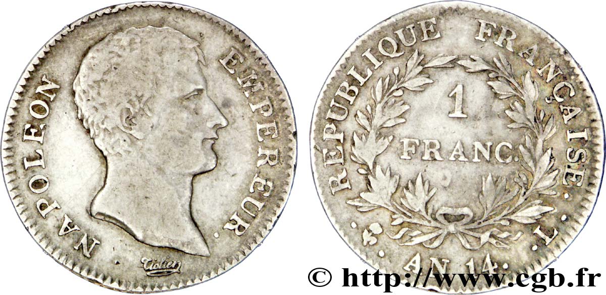 1 franc Napoléon Empereur, Calendrier révolutionnaire 1805 Bayonne F.201/35 TB 